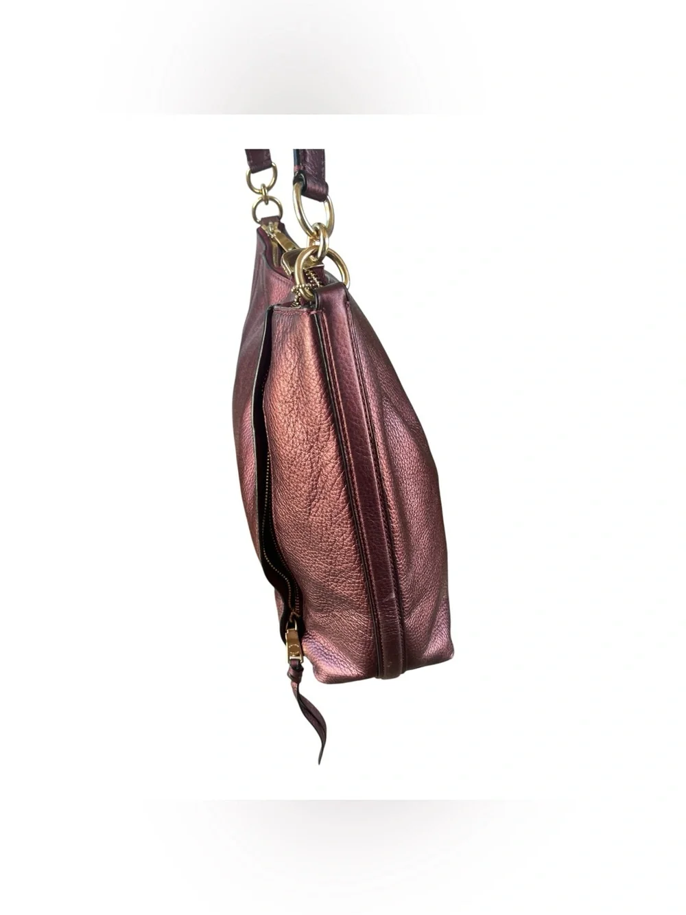 ⭐️ Coach Elle Hobo Metallic Cherry Burgundy Wine Leather Bag F87825 🍁 🍂 🍃